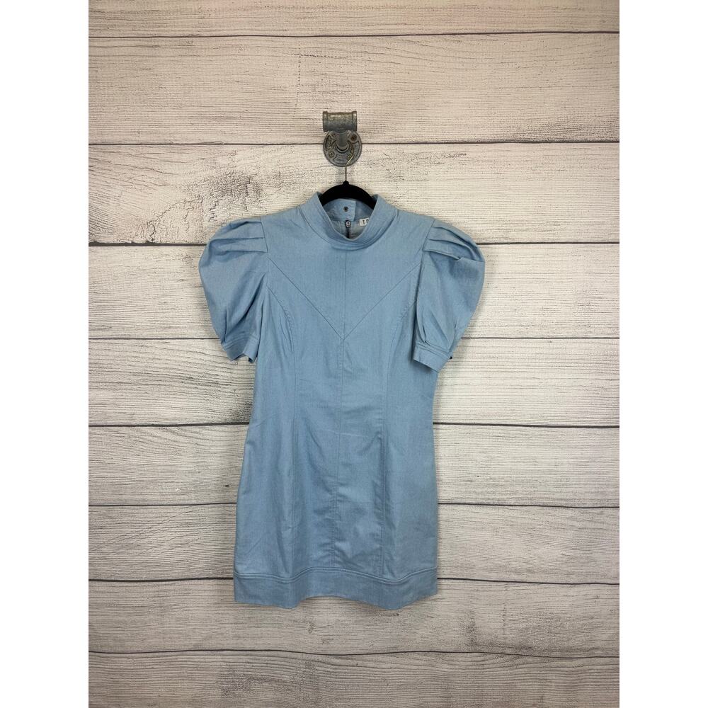 TCEC Women's Light Blue Mock Neck Puff Sleeve Mini Dress Size Medium